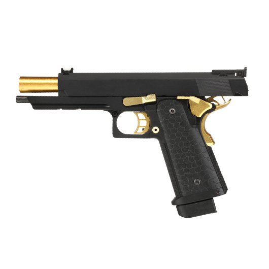 Double Bell Hi-Capa 5.1 Vollmetall CO2BB 6mm BB schwarz / gold inkl. Pistolenkoffer Bild 2