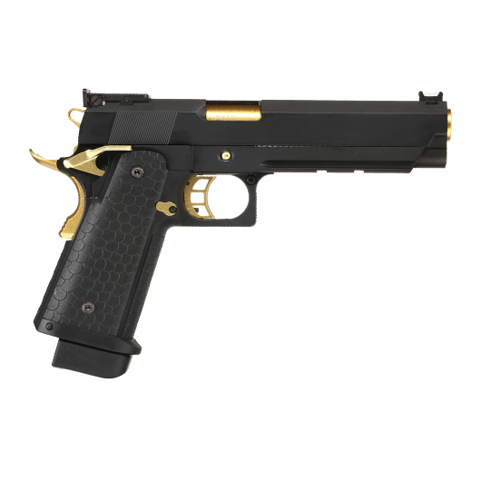 Double Bell Hi-Capa 5.1 Airsoftpistole Vollmetall CO2BB 6mm BB schwarz / gold inkl. Pistolenkoffer Bild 3