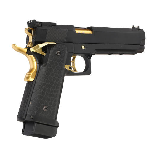 Double Bell Hi-Capa 5.1 Airsoftpistole Vollmetall CO2BB 6mm BB schwarz / gold inkl. Pistolenkoffer Bild 4
