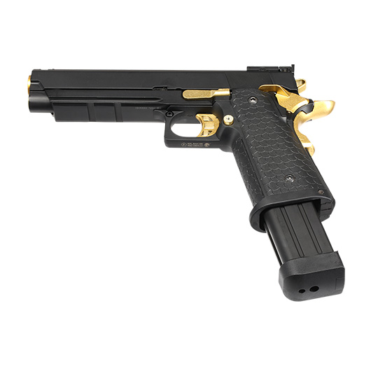 Double Bell Hi-Capa 5.1 Airsoftpistole Vollmetall CO2BB 6mm BB schwarz / gold inkl. Pistolenkoffer Bild 5