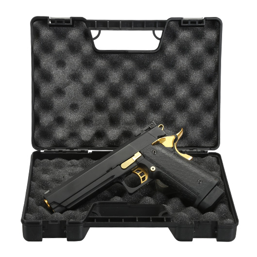 Double Bell Hi-Capa 5.1 Airsoftpistole Vollmetall CO2BB 6mm BB schwarz / gold inkl. Pistolenkoffer Bild 8