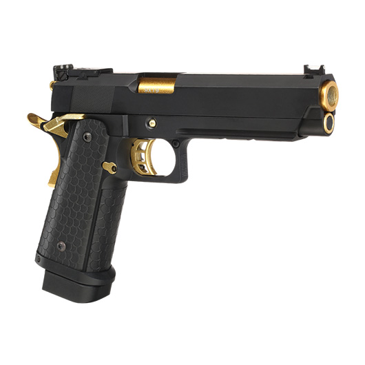 Double Bell Hi-Capa 5.1 Airsoftpistole Vollmetall CO2BB 6mm BB schwarz / gold inkl. Pistolenkoffer Bild 9