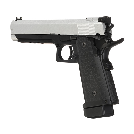 Double Bell Hi-Capa 5.1 Vollmetall CO2BB 6mm BB silber / schwarz inkl. Pistolenkoffer Bild 10