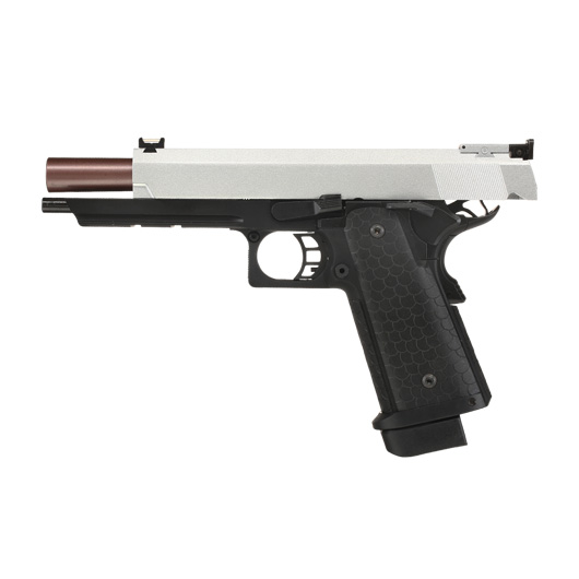 Double Bell Hi-Capa 5.1 Airsoftpistole Vollmetall CO2BB 6mm BB silber / schwarz inkl. Pistolenkoffer Bild 2