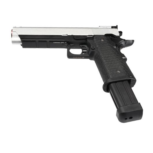 Double Bell Hi-Capa 5.1 Vollmetall CO2BB 6mm BB silber / schwarz inkl. Pistolenkoffer Bild 5