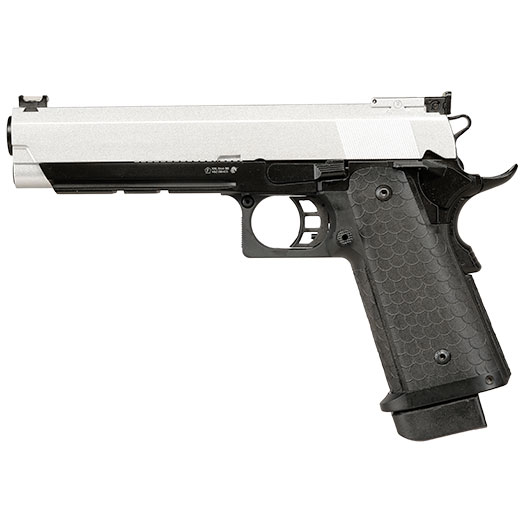 Double Bell Hi-Capa 5.1 Airsoftpistole Vollmetall CO2BB 6mm BB silber / schwarz inkl. Pistolenkoffer Bild 2