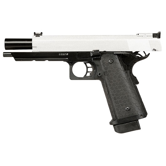 Double Bell Hi-Capa 5.1 Airsoftpistole Vollmetall CO2BB 6mm BB silber / schwarz inkl. Pistolenkoffer Bild 4