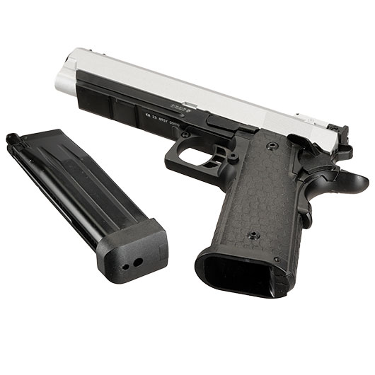 Double Bell Hi-Capa 5.1 Airsoftpistole Vollmetall CO2BB 6mm BB silber / schwarz inkl. Pistolenkoffer Bild 7