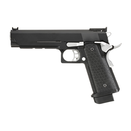 Double Bell Hi-Capa 5.1 Airsoftpistole Vollmetall CO2BB 6mm BB schwarz / silber inkl. Pistolenkoffer Bild 1