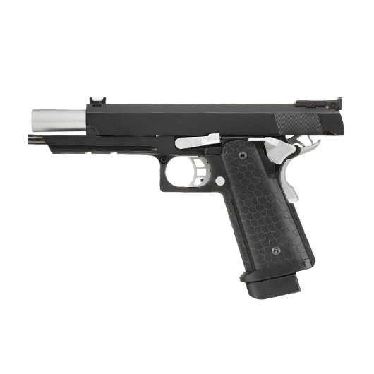 Double Bell Hi-Capa 5.1 Airsoftpistole Vollmetall CO2BB 6mm BB schwarz / silber inkl. Pistolenkoffer Bild 2