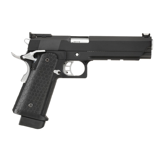 Double Bell Hi-Capa 5.1 Vollmetall CO2BB 6mm BB schwarz / silber inkl. Pistolenkoffer Bild 3