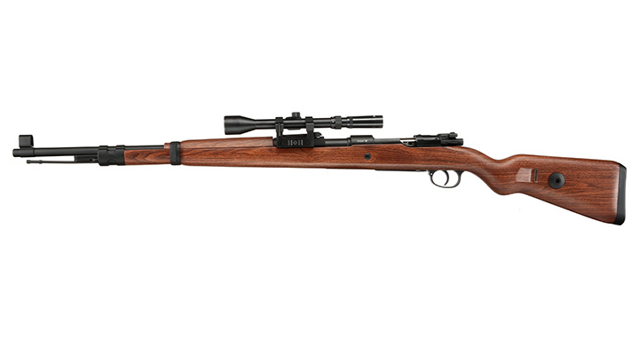 Double Bell Airsoft Karabiner 98K Bolt-Action Springer Gewehr mit Hlsenauswurf inkl. 3-7x28 ZF 6mm BB Holzoptik Bild 1