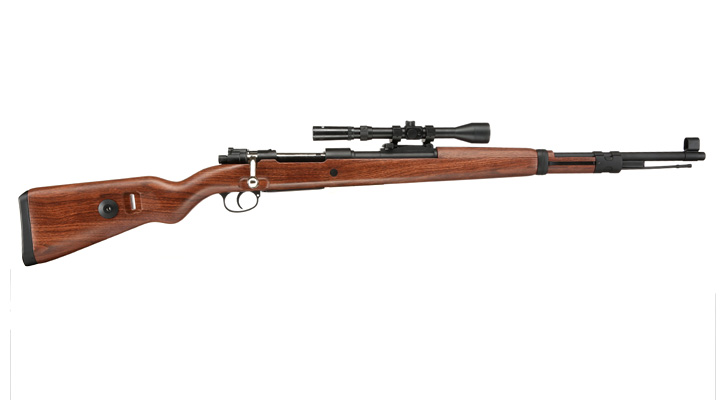 Double Bell Airsoft Karabiner 98K Bolt-Action Springer Gewehr mit Hlsenauswurf inkl. 3-7x28 ZF 6mm BB Holzoptik Bild 2