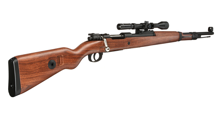 Double Bell Airsoft Karabiner 98K Bolt-Action Springer Gewehr mit Hlsenauswurf inkl. 3-7x28 ZF 6mm BB Holzoptik Bild 3