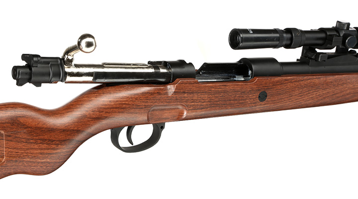 Double Bell Airsoft Karabiner 98K Bolt-Action Springer Gewehr mit Hlsenauswurf inkl. 3-7x28 ZF 6mm BB Holzoptik Bild 9