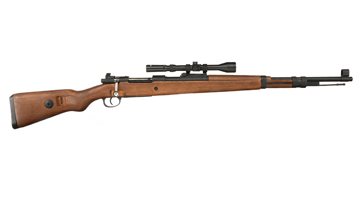 Double Bell Airsoft Karabiner 98K Bolt-Action Springer Gewehr mit Hlsenauswurf inkl. 3-7x28 ZF 6mm BB Echtholz-Version Bild 2