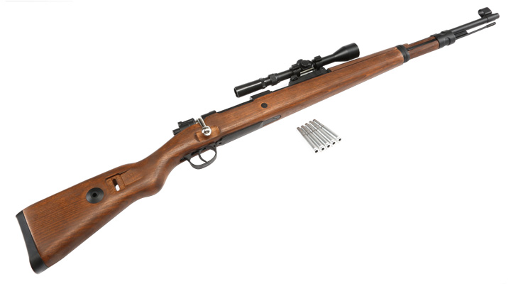 Double Bell Airsoft Karabiner 98K Bolt-Action Springer Gewehr mit Hlsenauswurf inkl. 3-7x28 ZF 6mm BB Echtholz-Version Bild 5