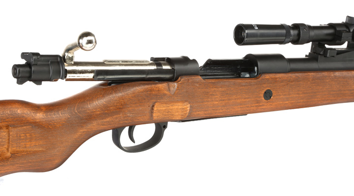Double Bell Airsoft Karabiner 98K Bolt-Action Springer Gewehr mit Hlsenauswurf inkl. 3-7x28 ZF 6mm BB Echtholz-Version Bild 9