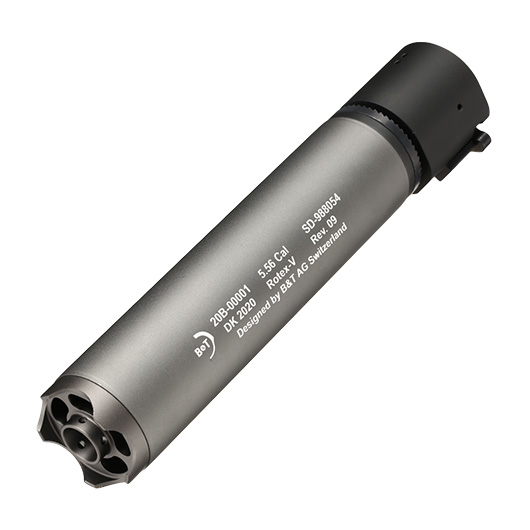ASG B&T Rotex-V 197mm Aluminium Silencer mit Stahl Flash-Hider 14mm- grau