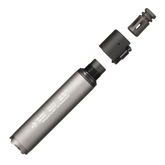 ASG B&T Rotex-V 197mm Aluminium Silencer mit Stahl Flash-Hider 14mm- grau Bild 7
