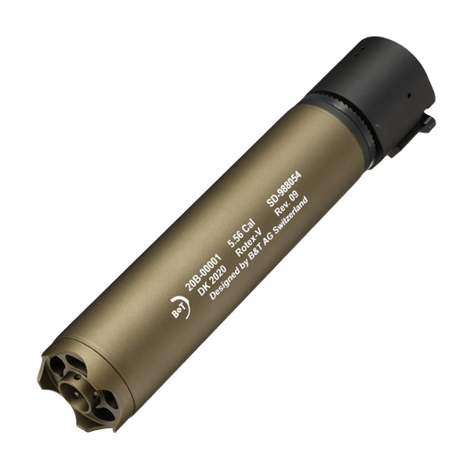 ASG B&T Rotex-V 197mm Aluminium Silencer mit Stahl Flash-Hider 14mm- Mud-Earth