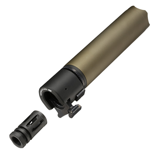ASG B&T Rotex-V 197mm Aluminium Silencer mit Stahl Flash-Hider 14mm- Mud-Earth Bild 6