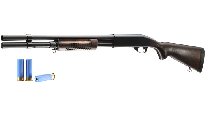 Maruzen M870 Extension Custom Pump Action Gas Shotgun mit Hlsenauswurf 6mm BB Echtholz