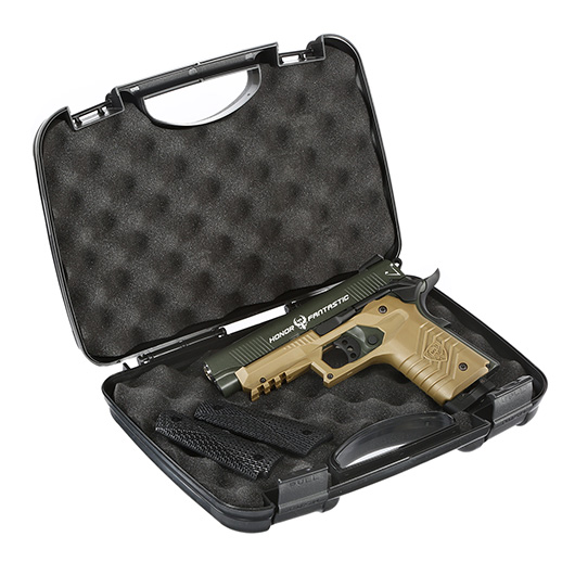 HFC M1911S Custom 45 GripTac Vollmetall CO2BB 6mm BB oliv / tan inkl. Pistolenkoffer Bild 11