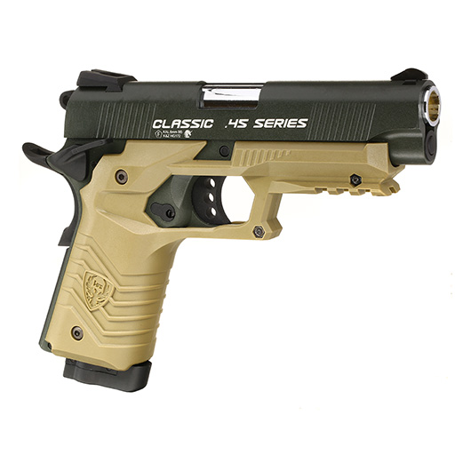 HFC M1911S Custom 45 GripTac Vollmetall CO2BB 6mm BB oliv / tan inkl. Pistolenkoffer Bild 8