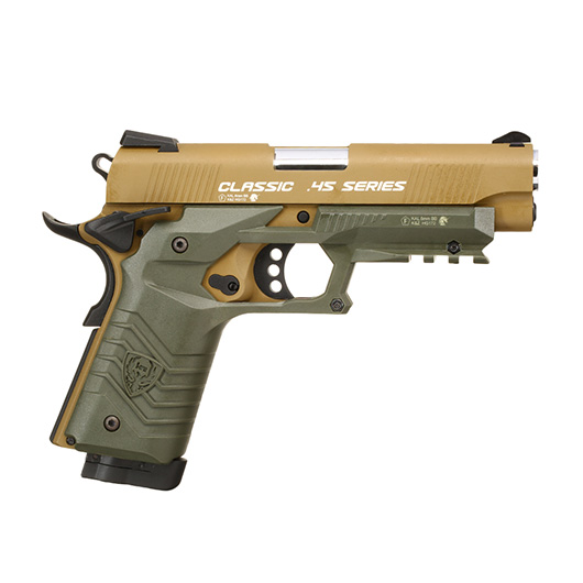 HFC M1911S Custom 45 GripTac Vollmetall CO2BB 6mm BB tan / oliv inkl. Pistolenkoffer Bild 3