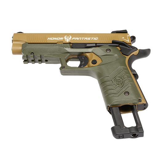 Ersatzteilset HFC M1911S Custom 45 GripTac Vollmetall CO2BB 6mm BB tan / oliv inkl. Pistolenkoffer Bild 5