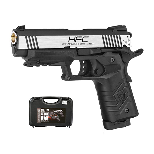 HFC M1911S Custom 45 GripTac Airsoftpistole Vollmetall CO2BB 6mm BB Dual Tone inkl. Pistolenkoffer
