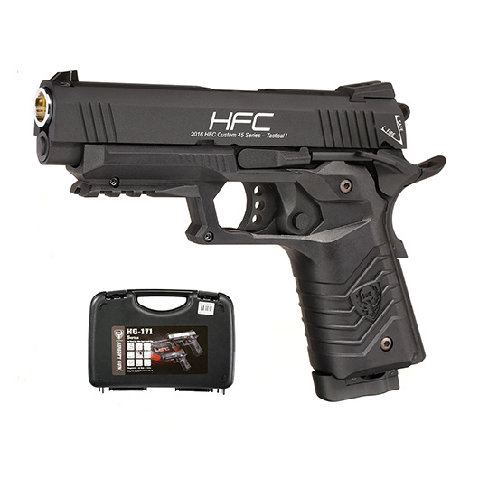 HFC M1911S Custom 45 GripTac Vollmetall CO2BB 6mm BB schwarz inkl. Pistolenkoffer