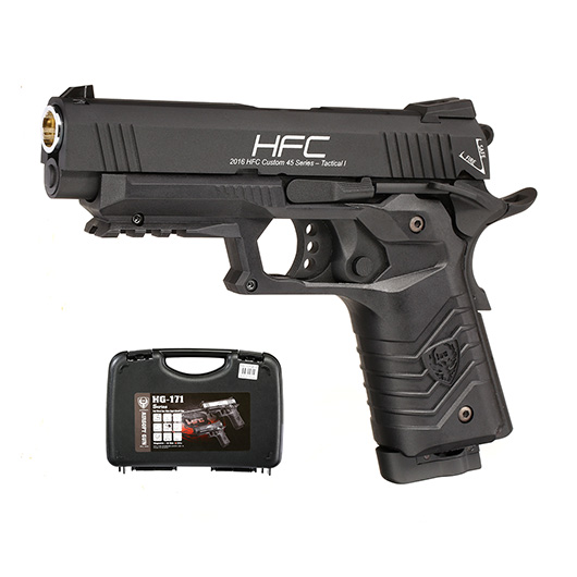 HFC M1911S Custom 45 GripTac Airsoftpistole Vollmetall CO2BB 6mm BB schwarz inkl. Pistolenkoffer