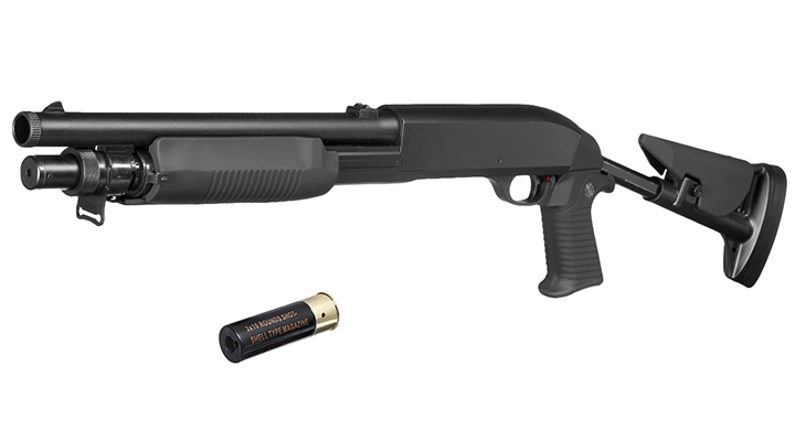 D.E. M56-C 3 Rounds Multi-Shot Pumpgun Shorty Flex-Stock Springer schwarz