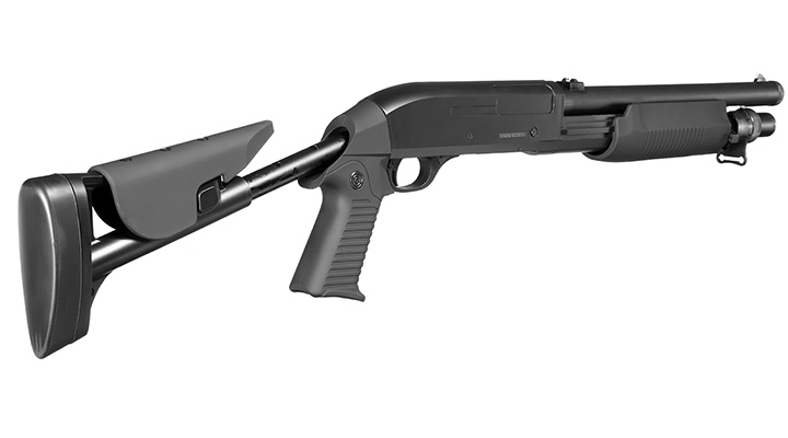 D.E. M56-C 3 Rounds Multi-Shot Pumpgun Shorty Flex-Stock Springer schwarz Bild 4