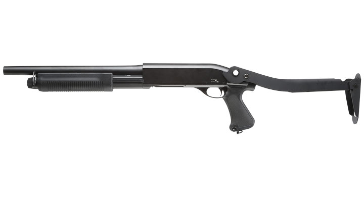 Cyma M870 Shotgun mit Stahl-Klappschaft Medium-Type Tri-Barrel Vollmetall Springer 6mm BB schwarz Bild 1
