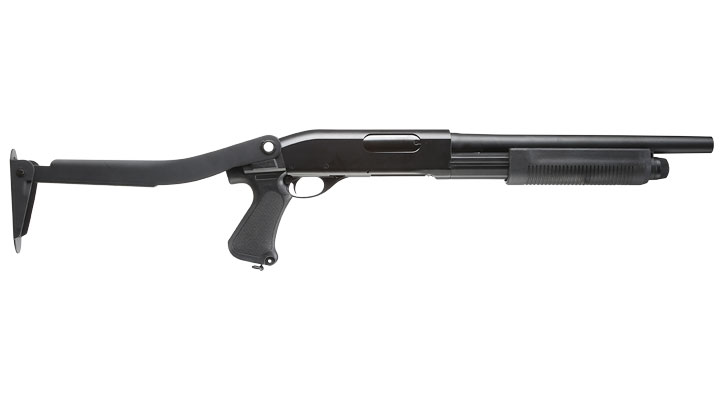 Cyma M870 Shotgun mit Stahl-Klappschaft Medium-Type Tri-Barrel Vollmetall Springer 6mm BB schwarz Bild 2