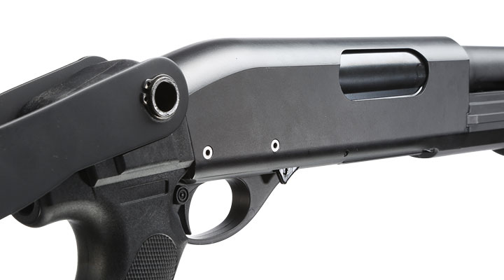 Cyma M870 Shotgun mit Stahl-Klappschaft Medium-Type Tri-Barrel Vollmetall Springer 6mm BB schwarz Bild 6
