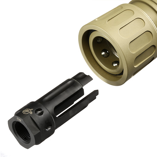 MadBull / Knight's Armament QDC CQB Suppressor Quick Detach mit 3 Prong Flash-Hider 14mm+ Tan Bild 5