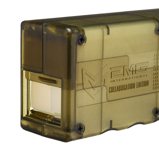 EMG / Odin Innovations M12 Sidewinder Speedloader mit Sound Buffer f. M4 AEG / S-AEG Magazine rauch-transparent Bild 6