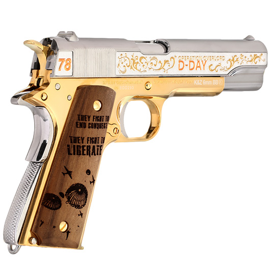 G&G GPM1911A1 D-Day 78 Anniversary Vollmetall 6mm BB gold-chrome inkl. Holzschatulle Limited Edition Bild 4