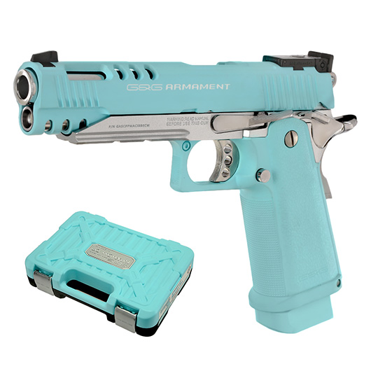 G&G GPM1911 CP Hi-Capa Metallrahmen GBB 6mm BB Macaron Blue Edition inkl. Pistolenkoffer