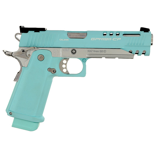 G&G GPM1911 CP Hi-Capa Metallrahmen GBB 6mm BB Macaron Blue Edition inkl. Pistolenkoffer Bild 3