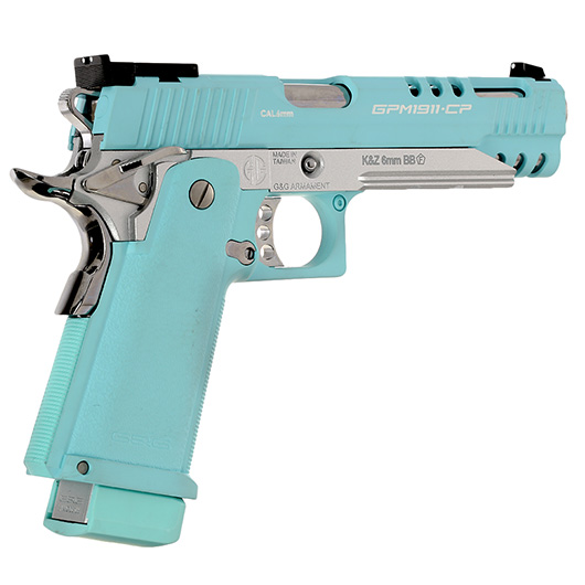 G&G GPM1911 CP Hi-Capa Metallrahmen GBB 6mm BB Macaron Blue Edition inkl. Pistolenkoffer Bild 4