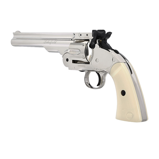 ASG Schofield 1877 6 Zoll Revolver Vollmetall CO2 6mm BB Silber-Chrom-Finish Bild 9