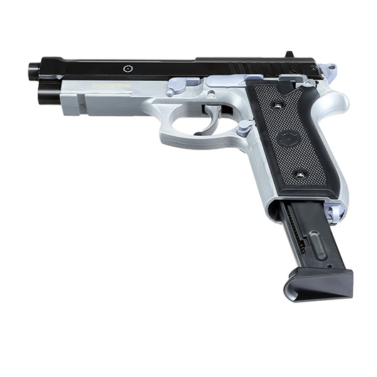 Cybergun PT92 mit Metallschlitten H.P.A. Fire Line Springer 6mm BB Dual Tone schwarz / silber Bild 4