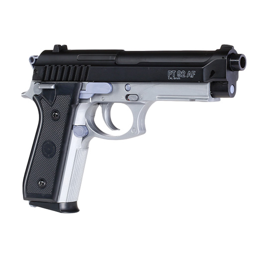 Cybergun PT92 mit Metallschlitten H.P.A. Fire Line Springer 6mm BB Dual Tone schwarz / silber Bild 6