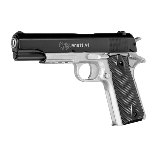 Cybergun Colt M1911A1 mit Metallschlitten H.P.A. Fire Line Springer 6mm BB Dual Tone schwarz / silber