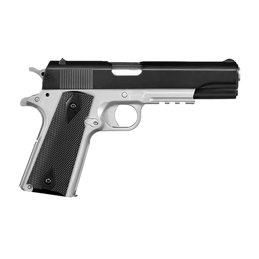 Cybergun Colt M1911A1 mit Metallschlitten H.P.A. Fire Line Springer 6mm BB Dual Tone schwarz / silber Bild 2